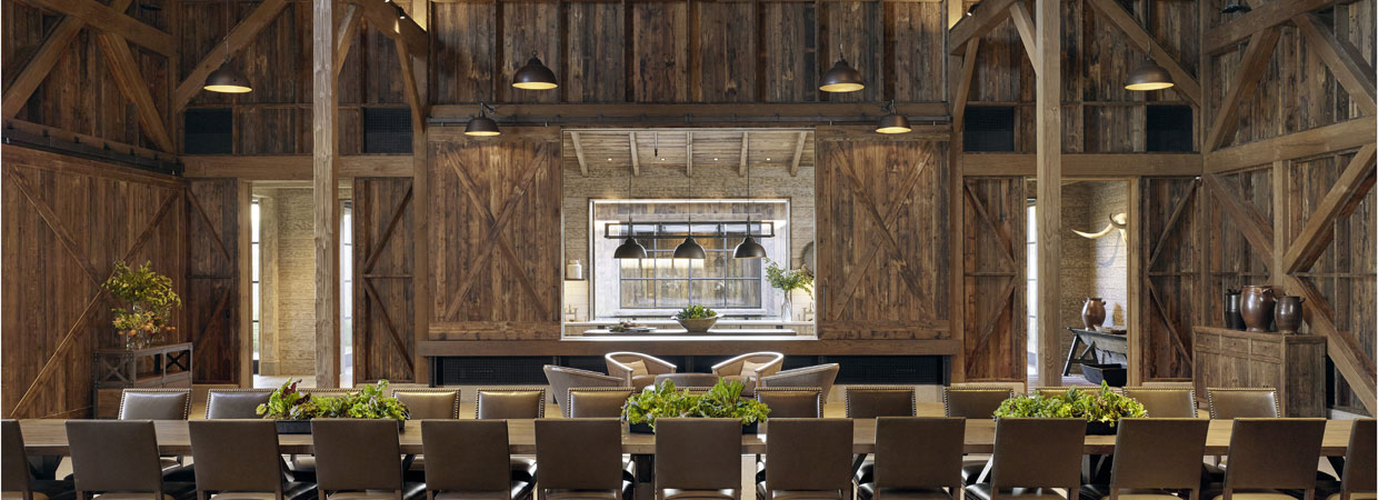 interior dining in barn with wood detail
